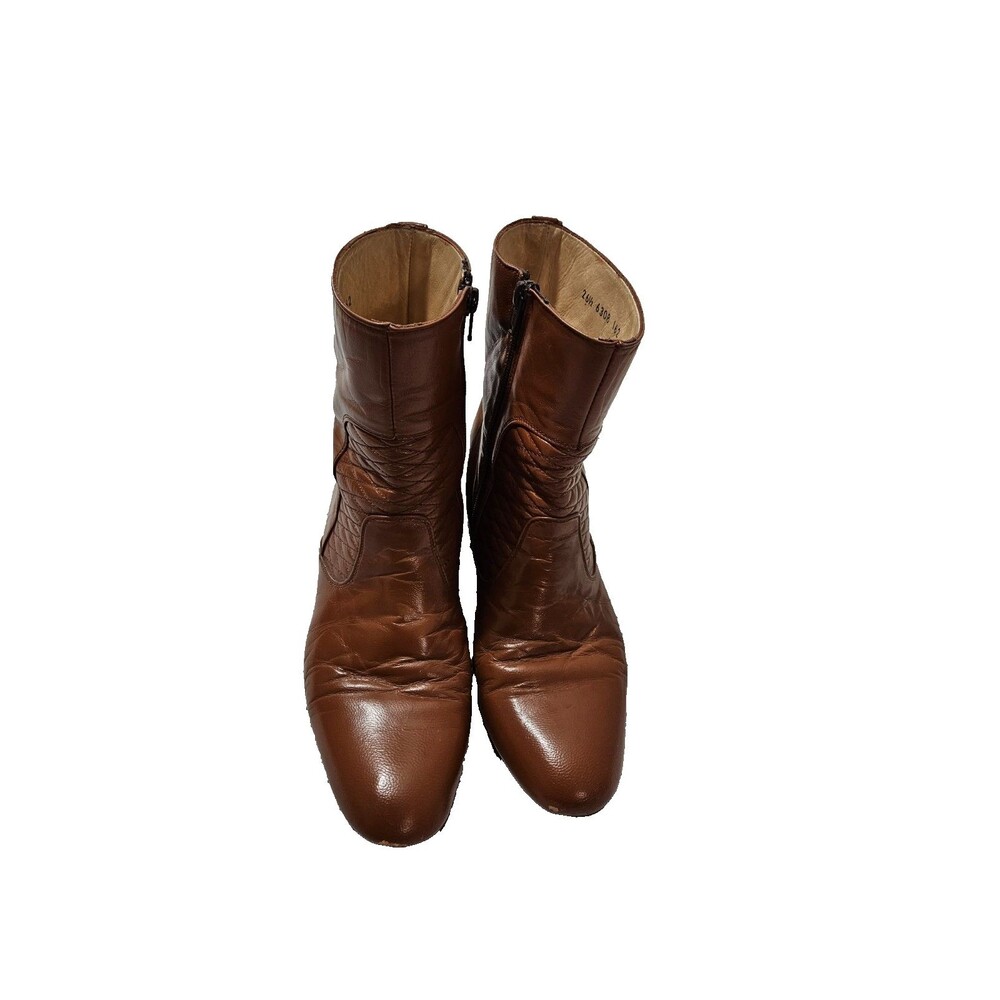 Karsson Men’s Brown Leather Boots 26.5 Made in Mexico Zip Up Vintage